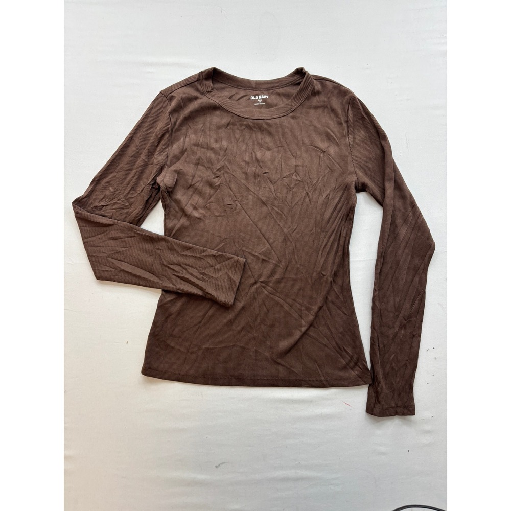 Old Navy Womens Ribbed Long Sleeve Snug Fit Crew Neck Top Chocolate Brown Medium